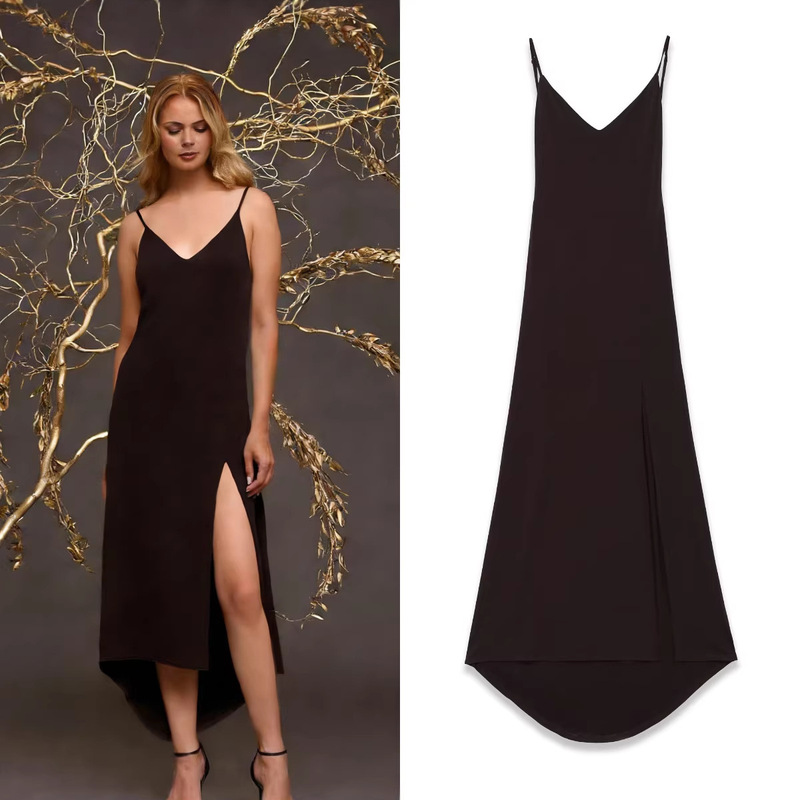 Za Foreign Trade Cross-Border Wholesale European and American Style Women's Summer Fashion Party Crepe Strap Long Dress