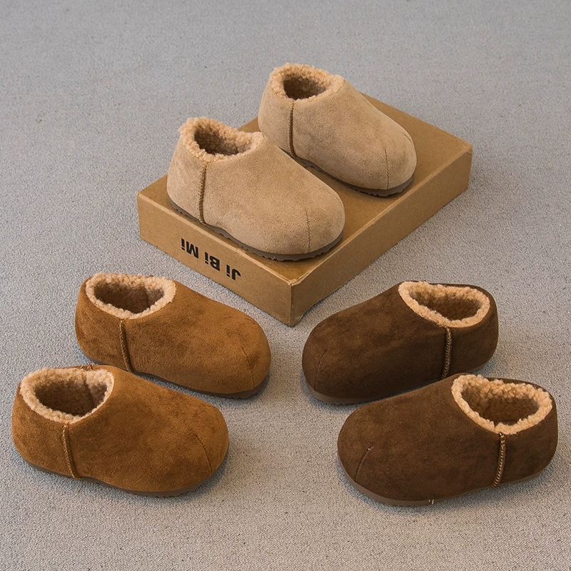 Хлопчатобумажная обувь для детей 2024 зимняя корейская версия бархатная утолщенная ретро обувь Birken для мальчиков и девочек теплая меховая обувь