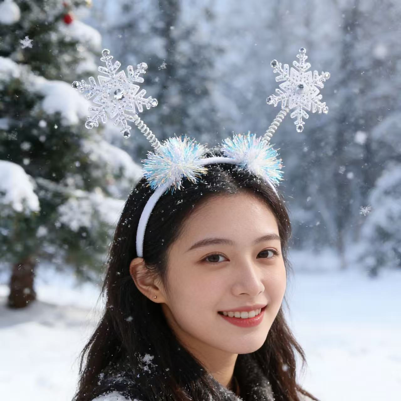 新款白色雪花亮片装饰发箍圣诞节节日表演道具森系儿童派对发饰品