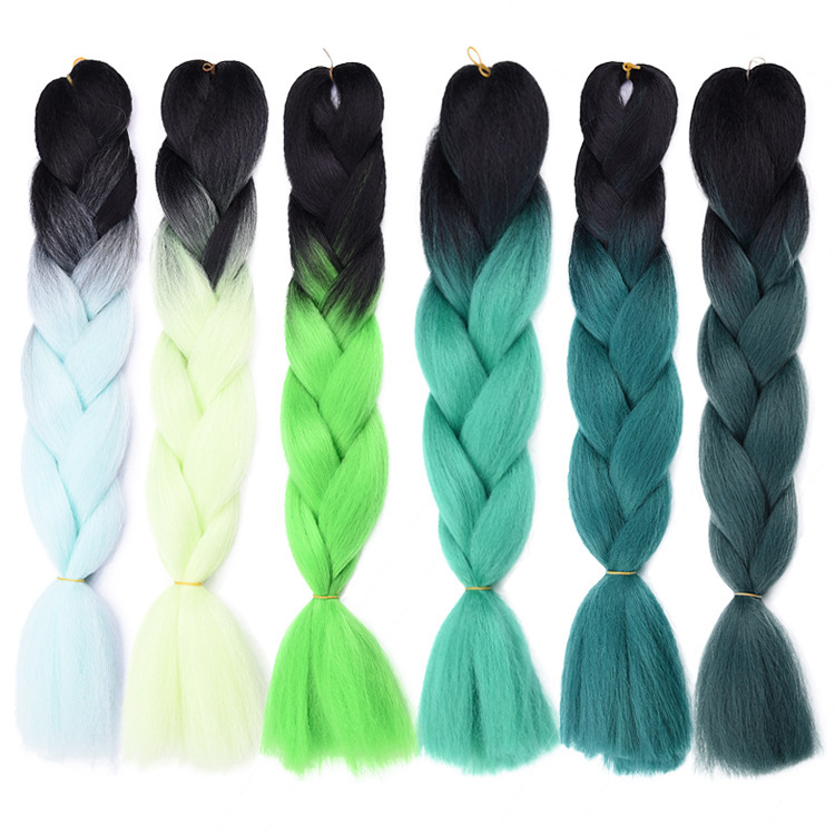 Große geflochtene Perücke aus Chemiefaser, matt, Hochtemperatur-Seidenperücke, Farbe: Farbverlauf, schmutziger Zopf, große, dicke Zopfperücke aus Chemiefaser_voghion.com