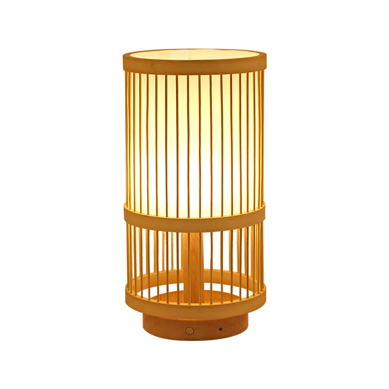 Atmósfera de estilo japonés lámpara de mesa recargable retro cama y desayuno dormitorio lámpara de noche sala de té antiguo decorativo lámpara de pie de Bambú
