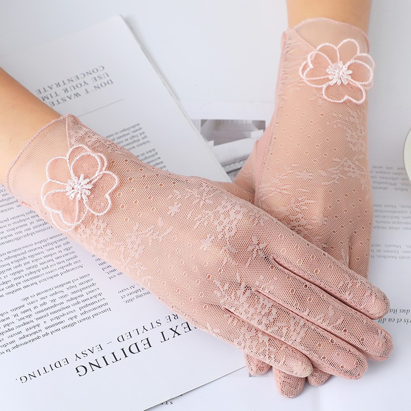 Guantes de protección solar para mujer primavera y verano guantes de pantalla táctil delgada de encaje conducción transpirable sombrilla guantes de equitación al aire libre