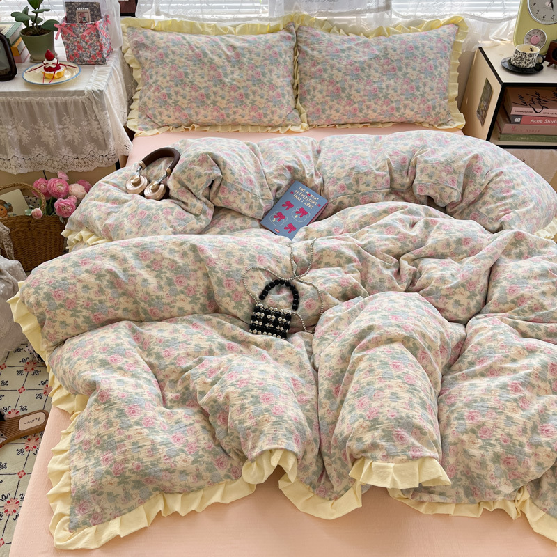 Doble hilo impresión de encaje de cuatro piezas en la cama de cuatro piezas sábanas de cama de tres piezas al por mayor