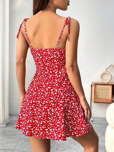 2025 Cross-border Amazon Wish Bestseller Summer French-style New Floral Strap Dress Short Skirt