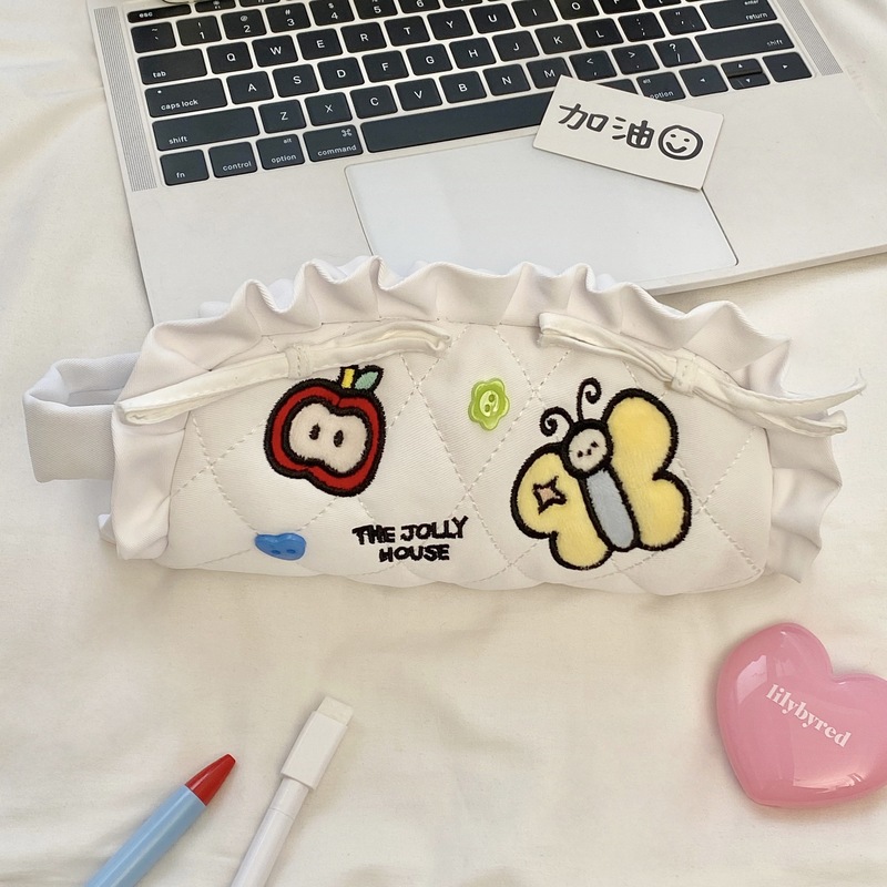 韓国レース鉛筆バッグ漫画刺繍餃子の形子供と学生文具バッグ大容量収納袋筆箱|undefined