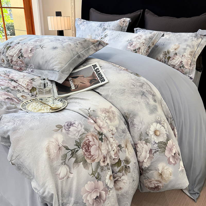 Thickened Cotton Four-Piece Set Pure Cotton Brushed Quilt Cover 100 Long-Staple Cotton Bed Sheetss Printed Quilt Cover New Bedding 4