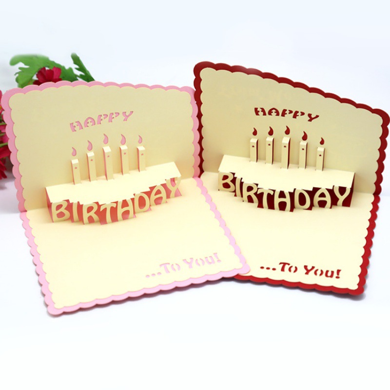 Happy Birthday Greeting Card 3D Stereo Floral Edge Cutout Cake Birthday Greeting Card Creative Paper Birthday Card LOGO
