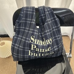 格纹字母托特包女2025新款休闲旅行单肩包大容量收纳包格子被芯包