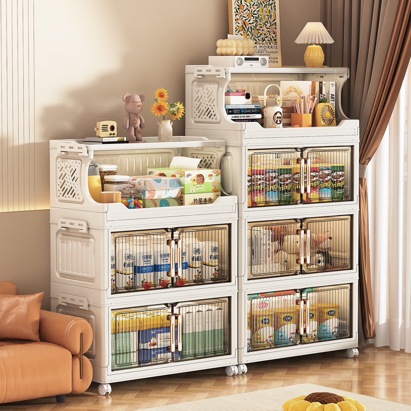 Gabinete de almacenamiento plegable sin instalación, armario de cocina, baño, juguetes con ruedas, estante multifuncional multicapa para bocadillos image 3