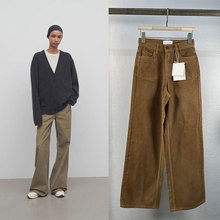 工厂直供新款THE灯芯绒卡其色直筒阔腿牛仔长裤女高腰显瘦百搭