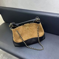 小香风磨砂麂皮托特包女复古真皮小众腋下包流浪包百搭中古手提包