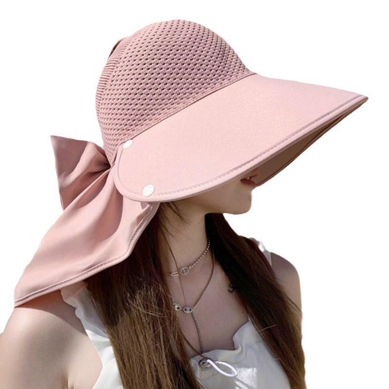 Nueva gorra de tejer super-gran gorra de protección solar de playa anti-UV sombrero de sombrero de protección solar de cuello desmontable