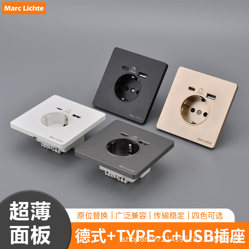 Type 86 Universal Wall European European Standard German French Spanish Korean German Usb+Type-C Charging Socket