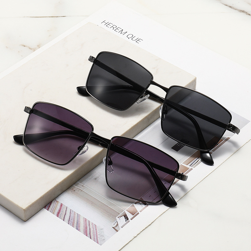 Universal sunglasses for men and women, men's square glasses solar-powered, metallic color, European style