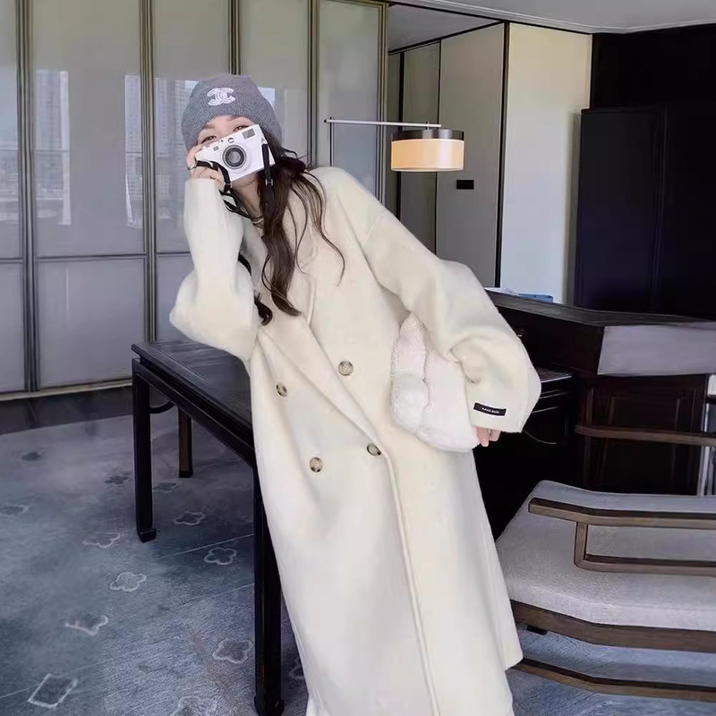 Double-Sided Wool Coat for Women, Mid-Length, 2025 New Autumn and Winter Fashion, Elegant, Loose-Fitting, Petite Woolen Coat