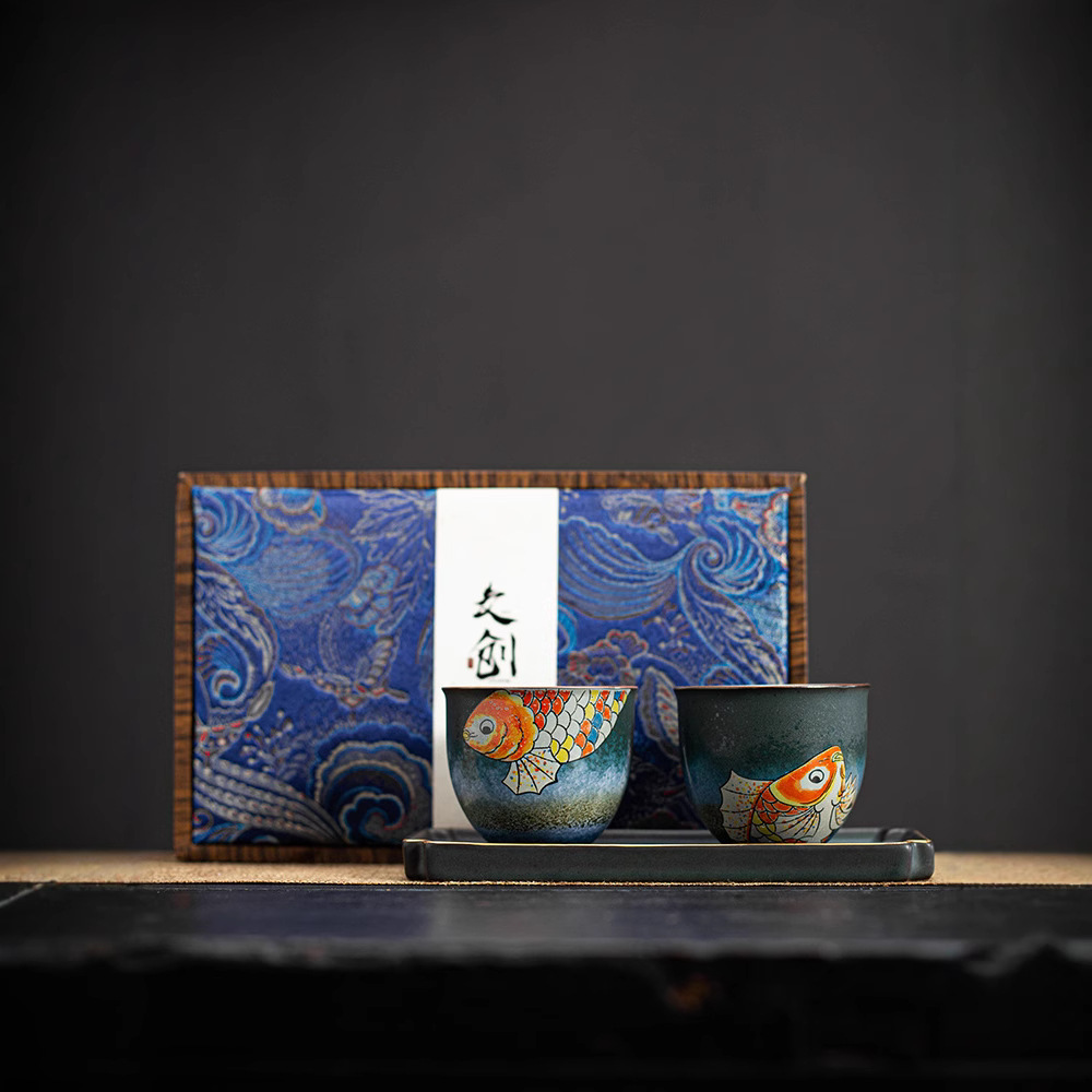 茶杯主人杯品茗锦鲤对杯个人专用复古高档陶瓷情侣杯功夫茶具套装