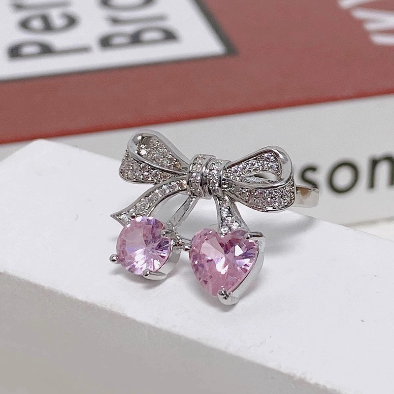 Wholesale Sweet Geometric Heart Shape Bow Knot Copper Plating Inlay Zircon Open Rings display picture 13