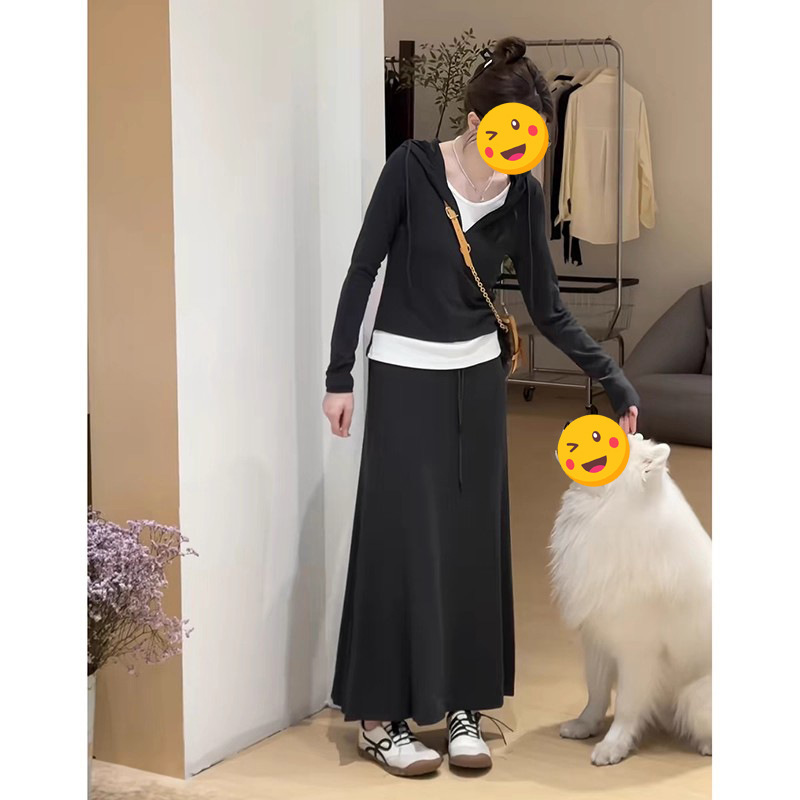甜美小众两件套穿搭2025春秋时尚减龄假两件气质上衣高腰半身裙潮|undefined