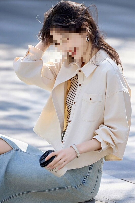 Hong Kong Style Commuter Short Back Slit Shirt Jacket Women's Spring and Summer New Small Shirt