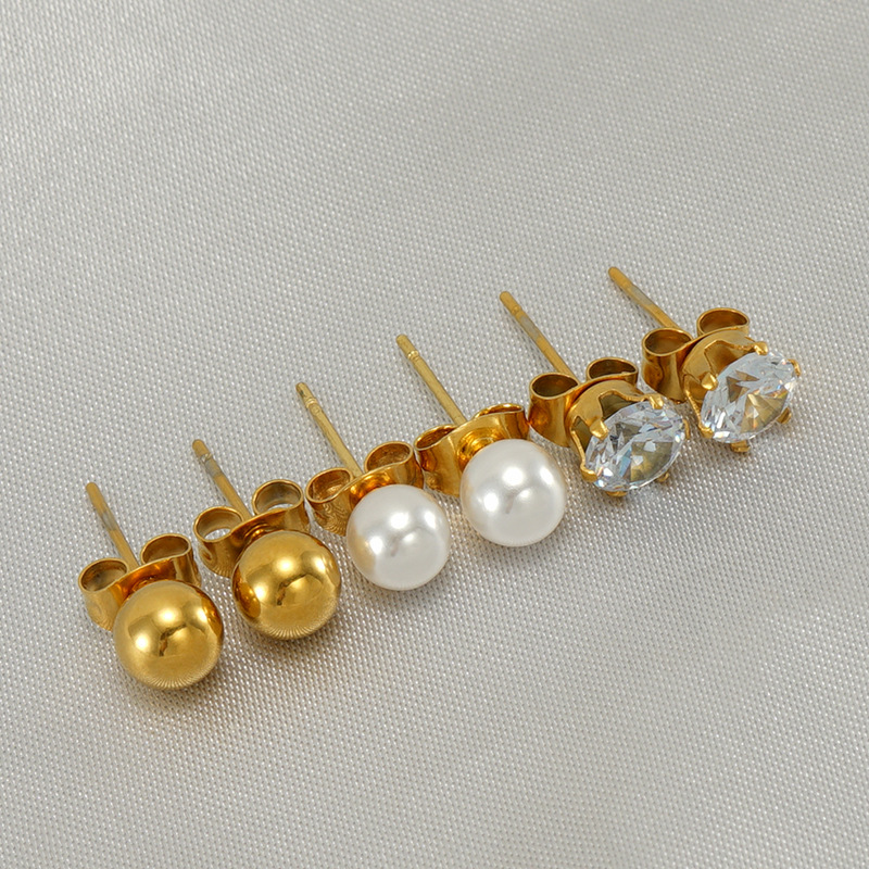 Ear Studs Classification 1 Pair Classic Style Geometric Plating 304 Stainless Steel Zircon Ear Studs