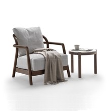 新中式小户型客厅布艺休闲椅民宿会所实木老虎椅设计师样板间沙发