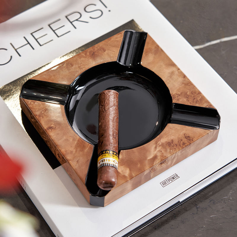 漆器工艺品烤漆烟灰缸木质高端大气上档次高级感客厅茶几装饰摆件