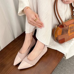 现货秒发绝美开春尖头单鞋平底鞋裸色孕妇鞋一脚蹬大码女鞋41到43