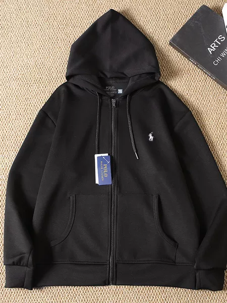 Cross-Border Foreign Trade Ralph Lauren Basic Model Pony Embroidered Logo Space Cotton Hooded Sweatshirt Unisex Zipper