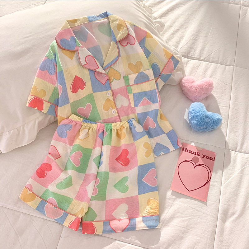云朵棉睡衣女短袖短裤春秋季动物卡通薄款儿童中大童家居服套装|undefined