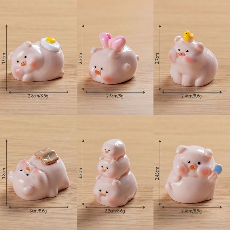 卡通粉色呆萌叠叠乐小猪公仔萌粒 DIY树脂饰品配件桌面车载小摆件|undefined