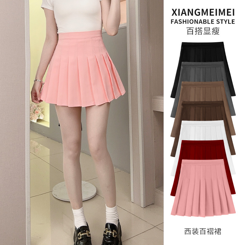 Xiangmeimei Suit Fabric Wrinkle-Resistant Pleated Skirt Spring/Summer Women's High-Waisted College Style Korean A-line Skirt Mini Skirt
