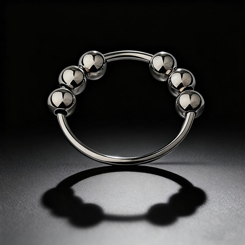 Metal Six-Bead Lock Ring, 40mm Inner Diameter, Hypoallergenic Steel Penis Ring — detail image 6