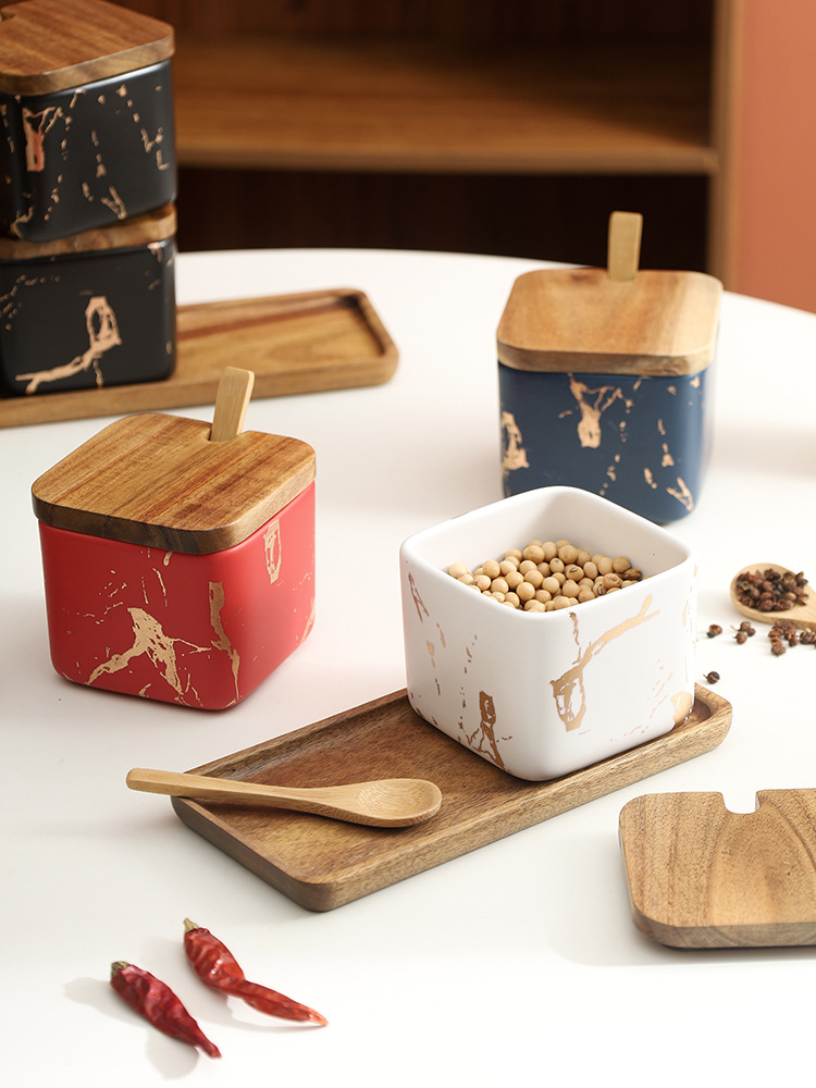 Creativo simple madera sólida condimento lata conjunto de combinación de estilo nórdico al por mayor