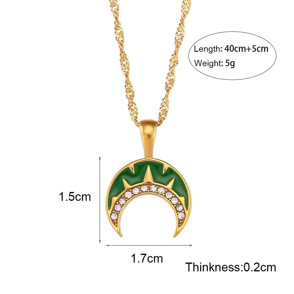 Retro Geometric Moon Stainless Steel Pendant Necklace Plating Zircon Stainless Steel Necklaces