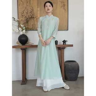 Green Cheongsam Summer Cool and Elegant New Chinese Style Girly Temperament Artistic Tea Dress