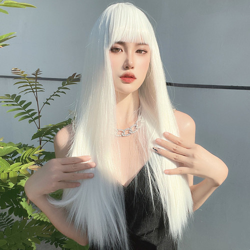 Factory direct sales wig for women with long straight hair, air bangs, long hair, Kuaishou celebrity's same style simulation wig headgear