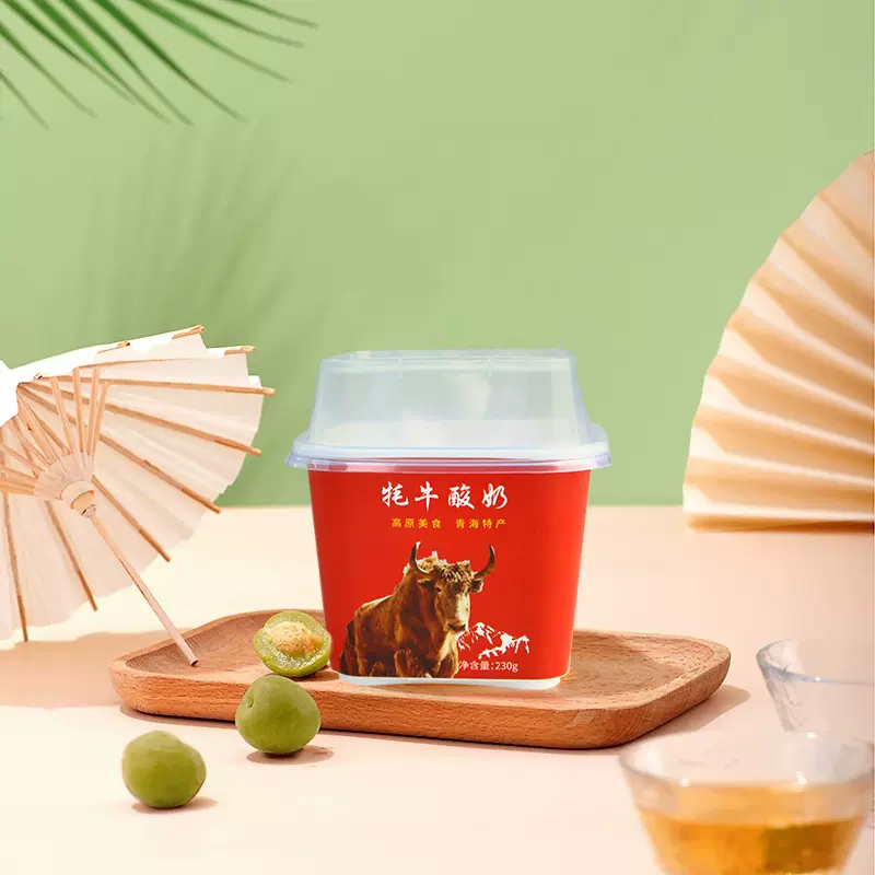 合益包装方形杯模内贴标杯酸奶甜品奶昔慕斯杯加厚带盖logo定制