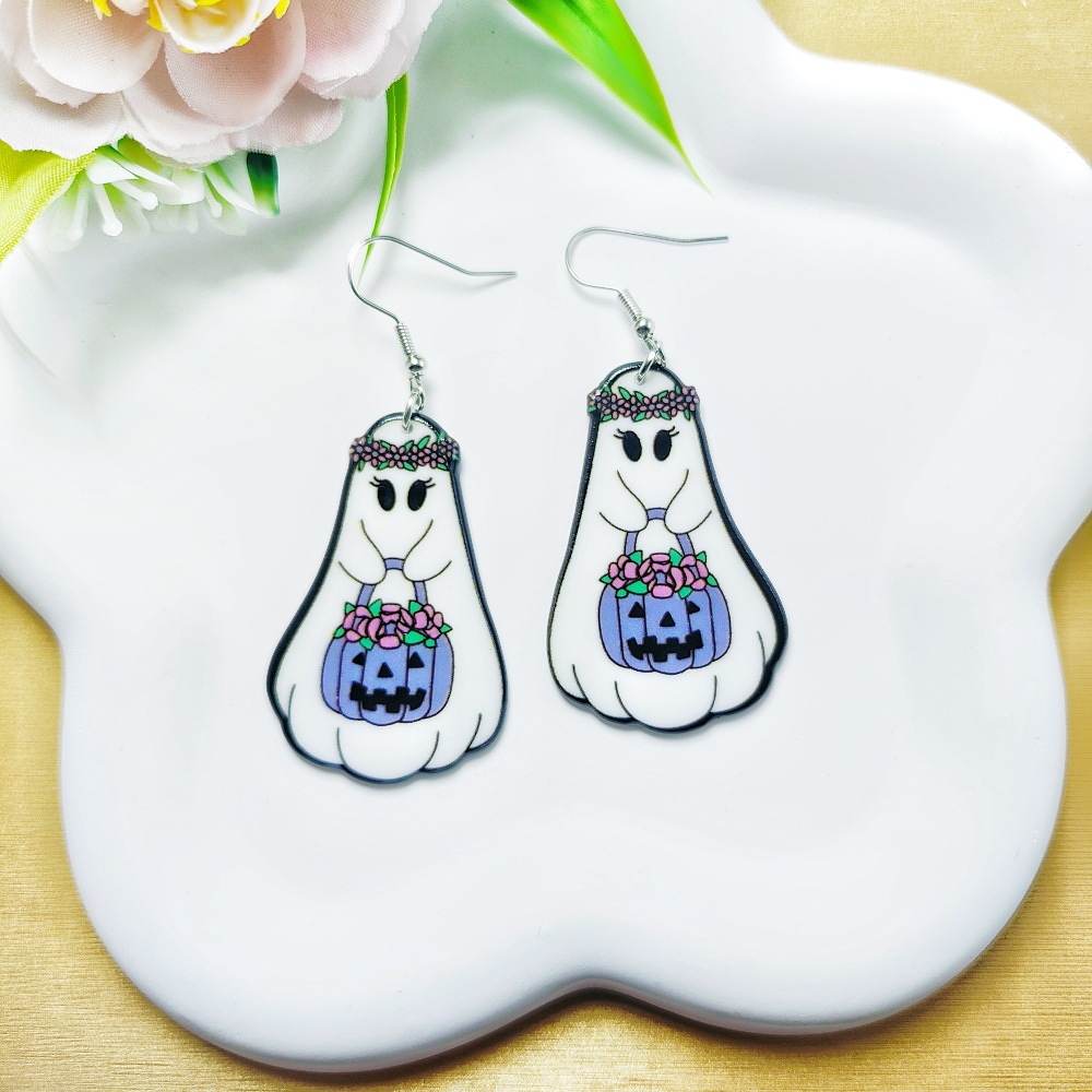 9g Weight Iron Ear Needle Material Drop Earrings Classification 1 Pair Quantity Holiday, Party Occasion Arylic Material Halloween Festival Floral, Bat Pattern Women's Gender Casual, Simple Style Style 1 Pair Halloween Casual Simple Style Floral Bat Arylic Drop Earrings 8