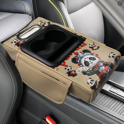 Armrest box pad Memory Foam Universal Tissue Box - beige-cartoon-panda