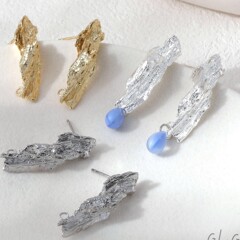 铜镀真金保色百搭带吊不规则锡卷纸耳钉diy手作耳饰配件