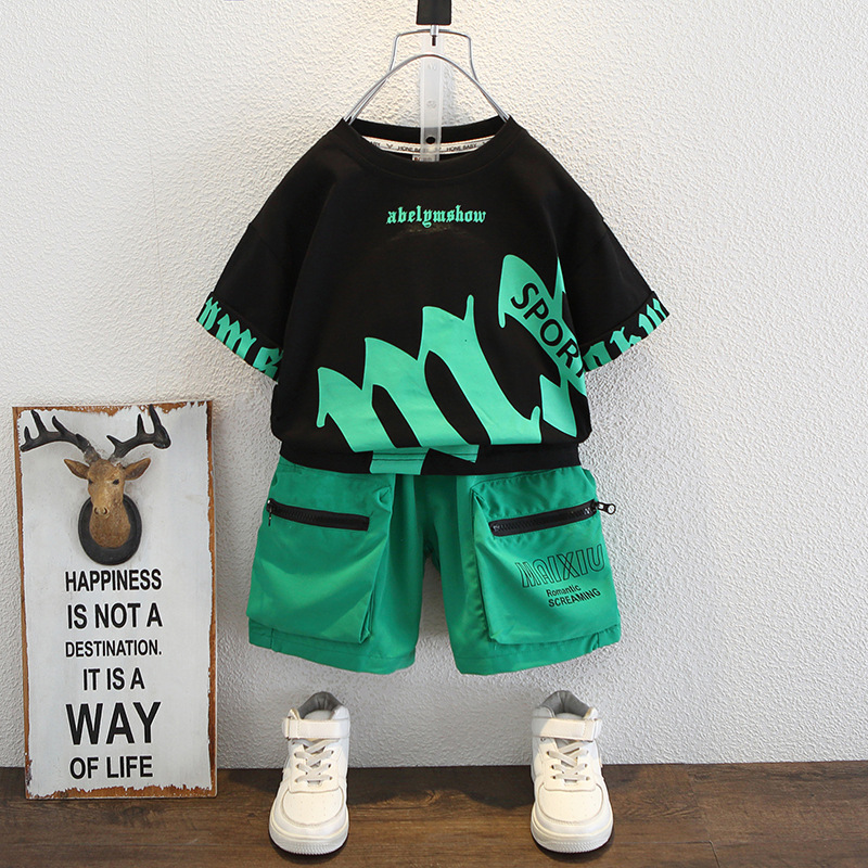 7946 traje de verano para niños pequeño y mediano estilo delgado coreano casual de manga corta de dos piezas para bebés estilo de verano ropa para niños guapos