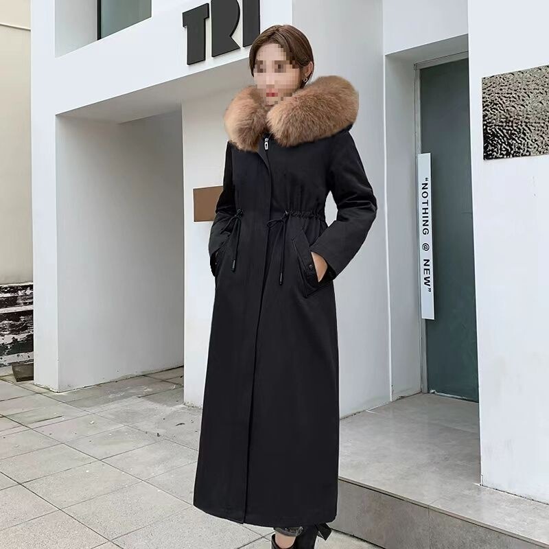 Detachable Inner Liner Parka Women's Over-The-Knee Long Autumn and Winter Fur Coat Thickened Super Warm Large Fur Collar