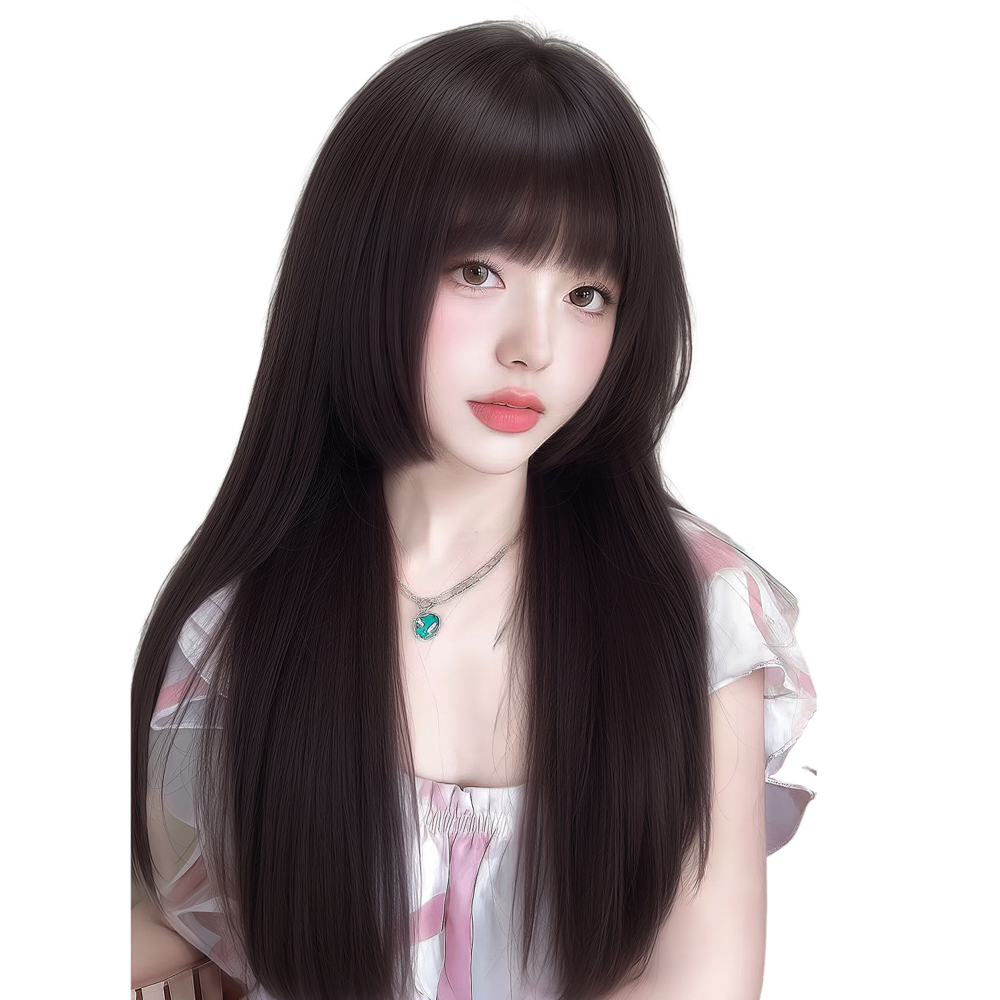 Peruca de cabello femenina sin marcas invisible princesa cortar la sensación de cabello largo natural cos japonés cubierta de cabello