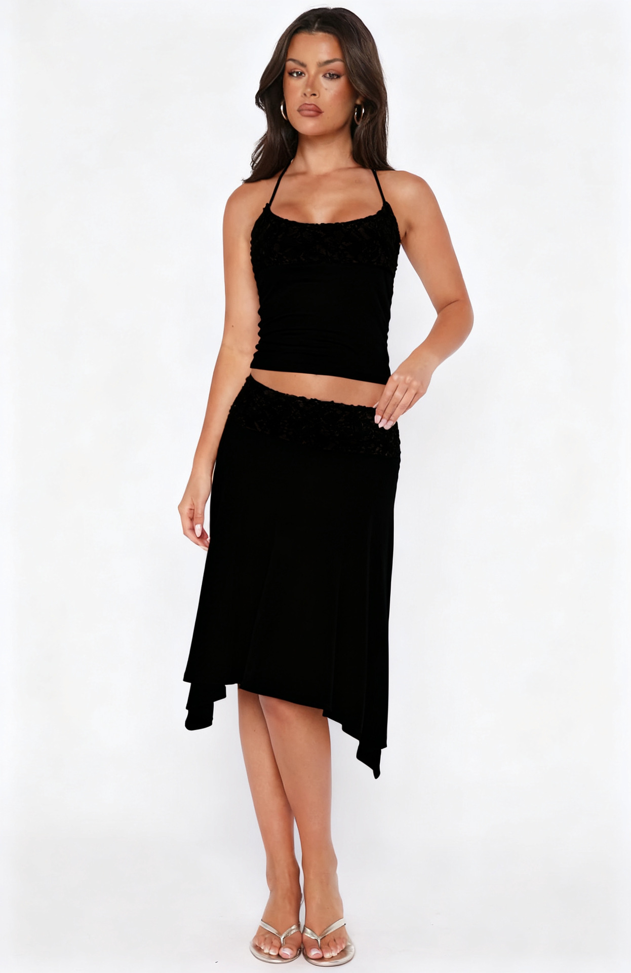 European And American Temperament Elegant Lace Small Suspender Top Mesh Lace Short Skirt Skirt Set_ecoleips.com