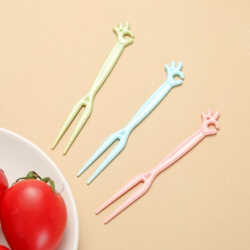 Fruit fork set fruit pick disposable plastic two-tine household fruit cake dessert fork snack fork