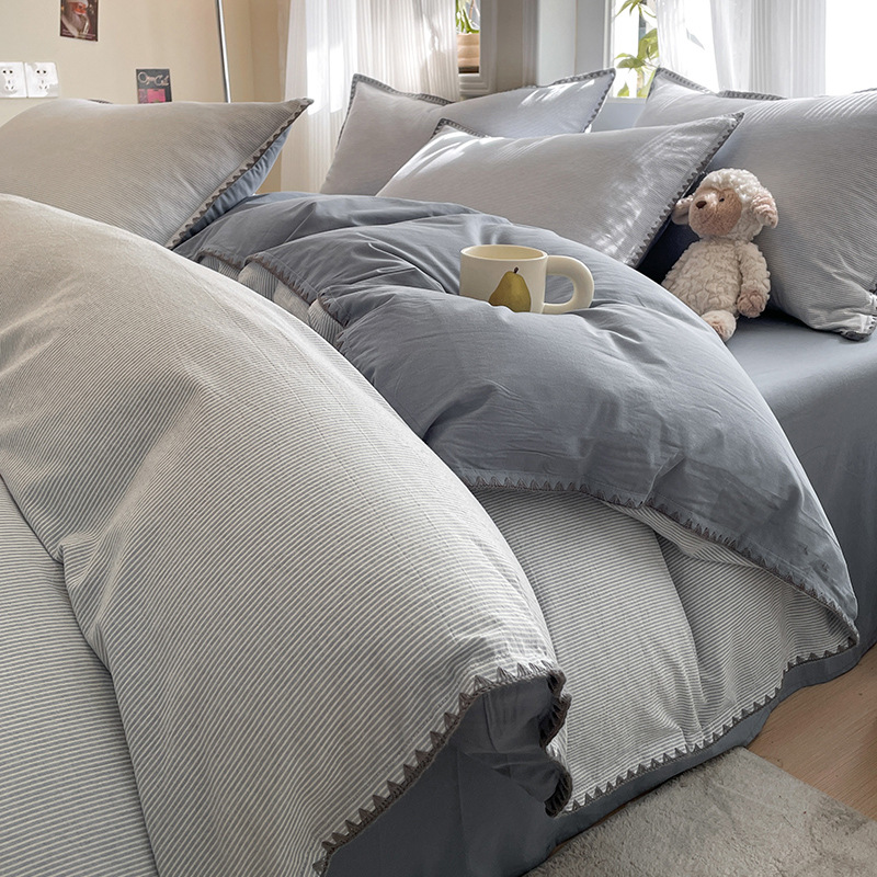 Classe A 100% algodón conchas lavados con agua de algodón de cuatro piezas de cuatro estaciones de cama de cama cubierta de colcha de cama simple de tres piezas