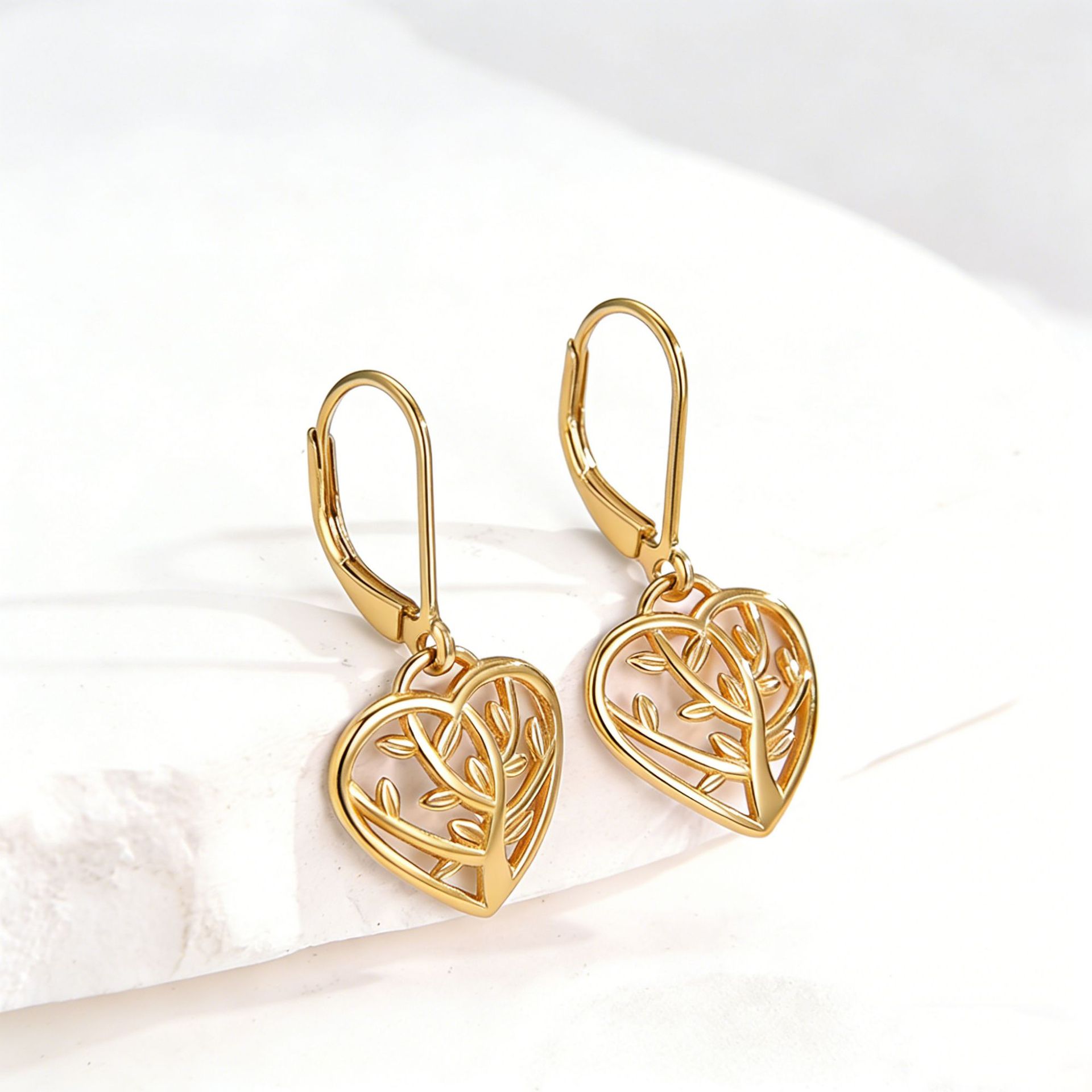 Amazon transfronterizo plata esterlina 925 aretes de árbol de vida hojas de corazón estilo francés pendientes de moda europeos y estadounidenses pendientes de comercio exterior