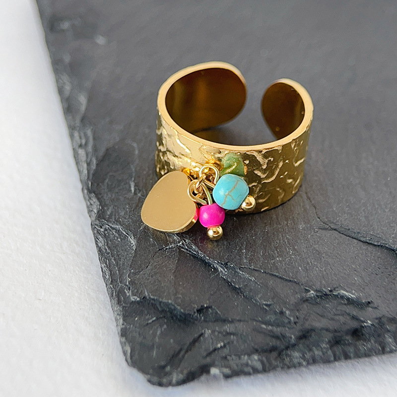 Heart Shape Pattern 1 Piece Fashion Heart Shape Natural Stone Titanium Steel Plating Open Ring