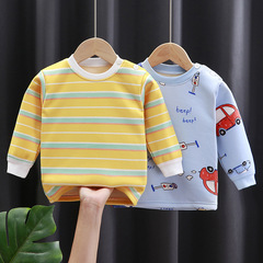 Children's Autumn/Winter Fleece Lined Thick Basic Top for Boys and Girls, Baby Inner Wear Warm T-shirt Single Piece Underwear