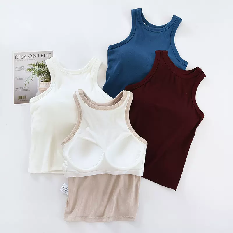 带胸垫吊带工字背心罩杯一体女内搭打底衫防走光齐腰上衣百搭外穿